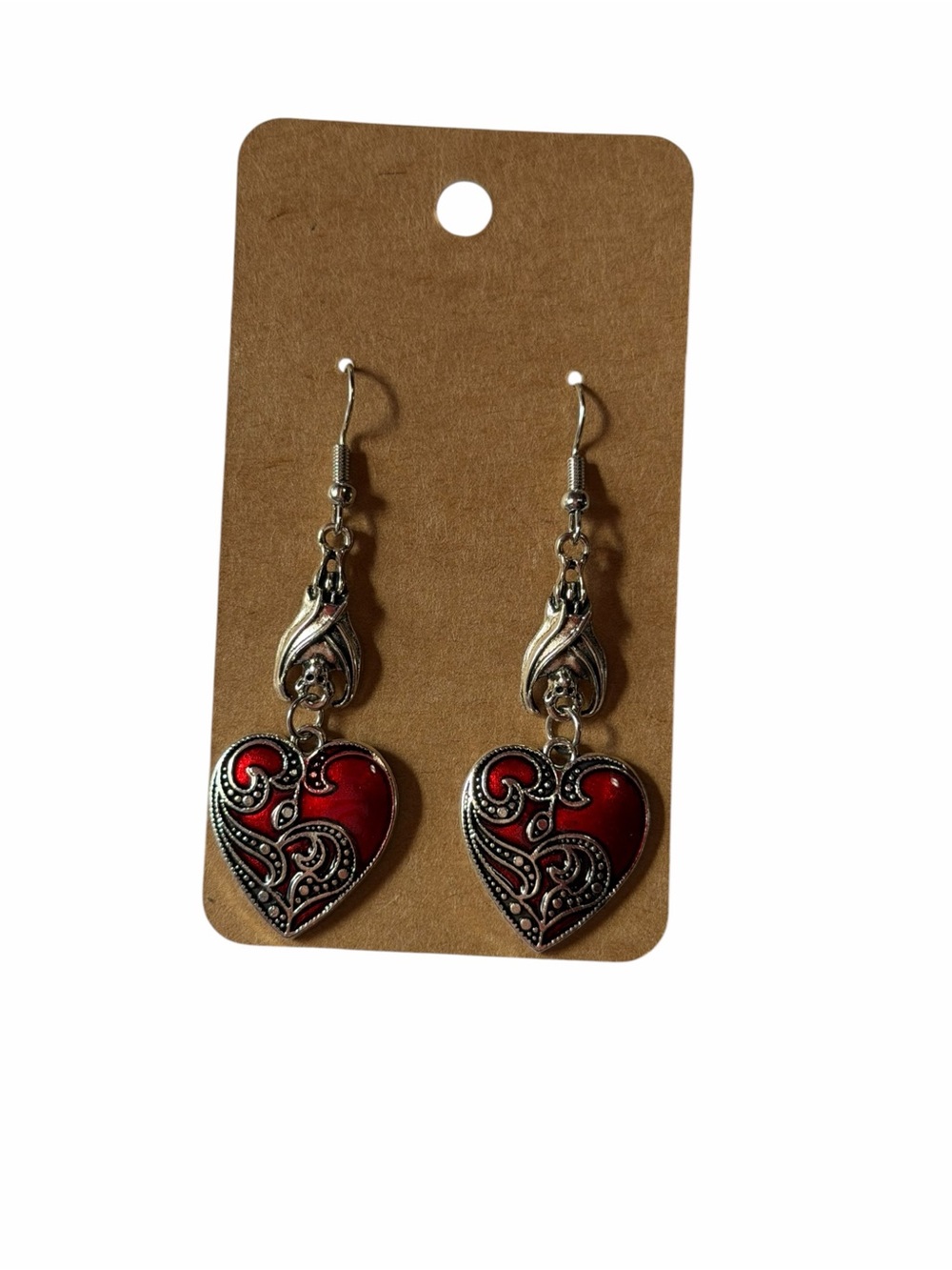 Red Heart Filigree Drop Earrings - Women Jewelry